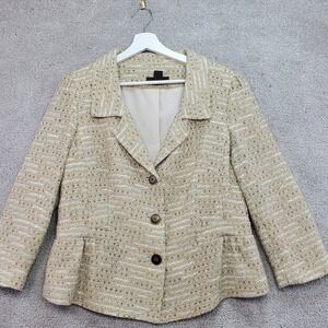 Victor Alfaro Tweed Blazer Jacket Womens 14 Beige Cotton Lined Single Breasted